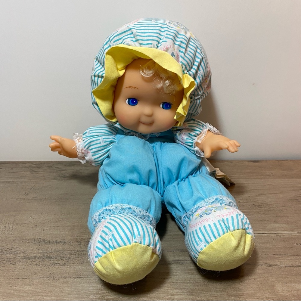 Baby Doll Vintage 90s Plush Toy blue and yellow
